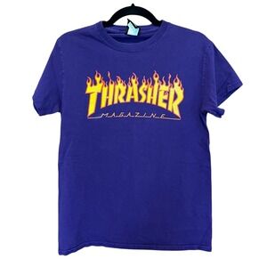 Thrasher Magazine Flame Logo Graphic Skate Tee S Distressed Flawed Chopped